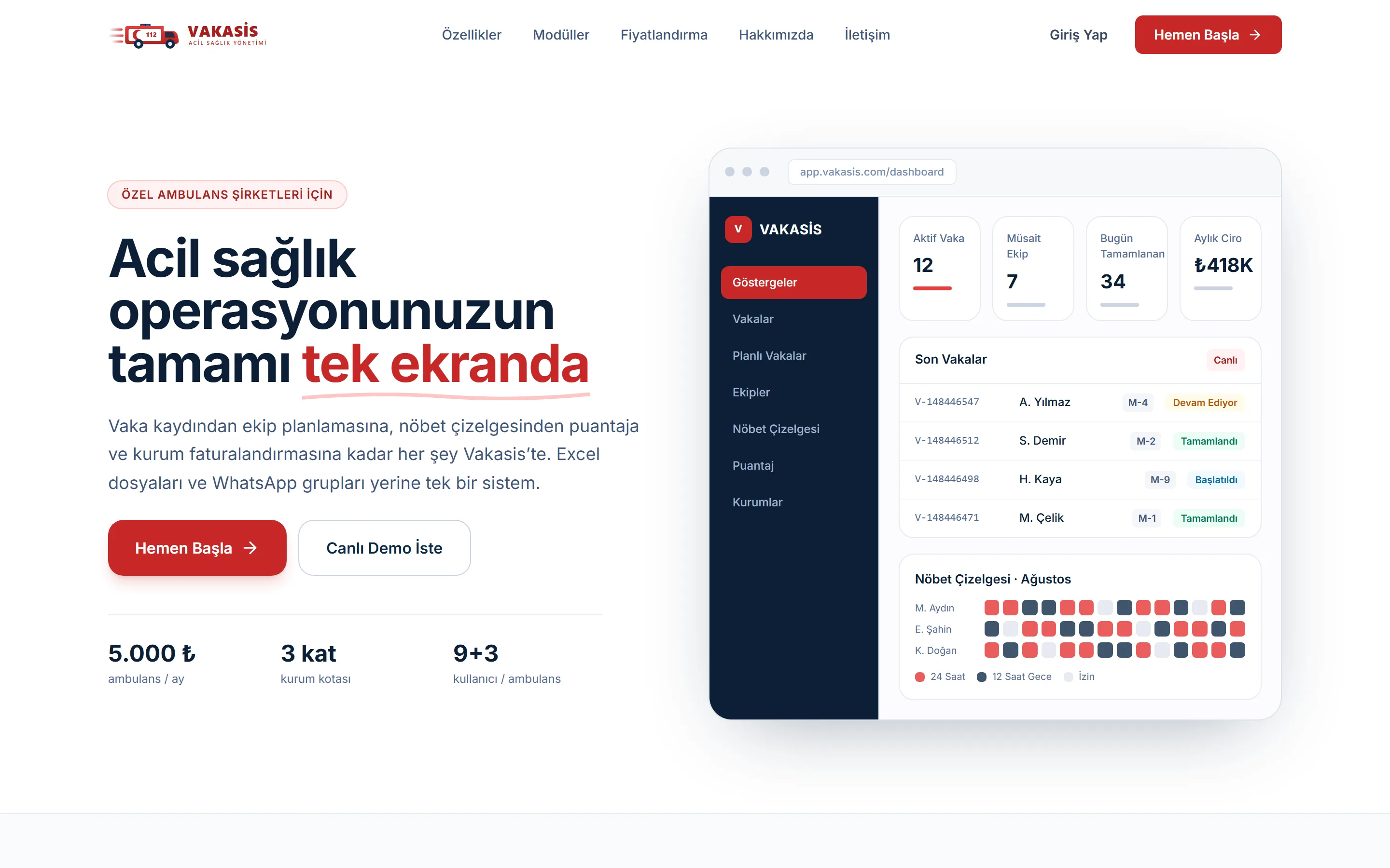 Vakasis — Acil Sağlık Yönetim Sistemi