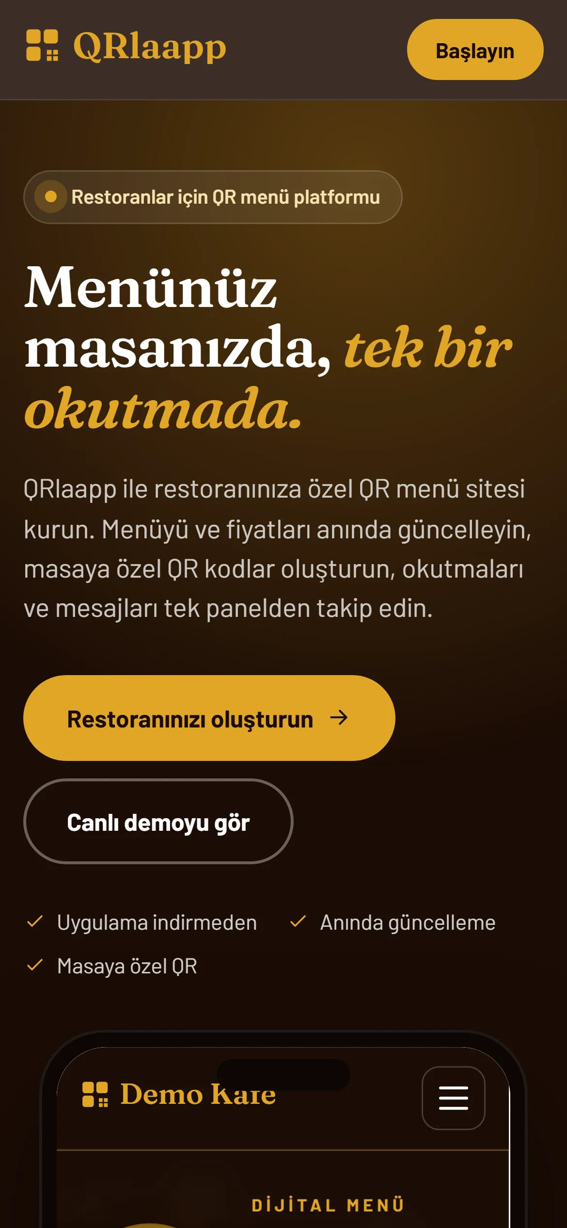 QRlaapp — mobil görünüm