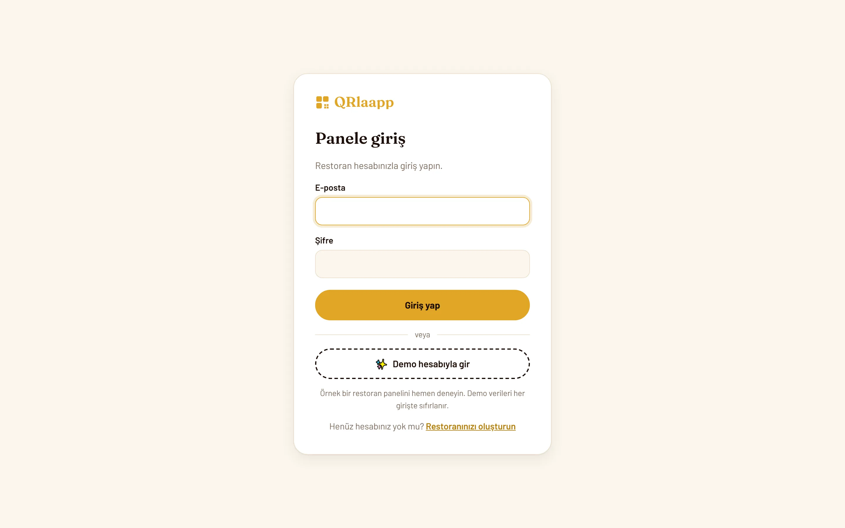 QRlaapp — panel sayfası