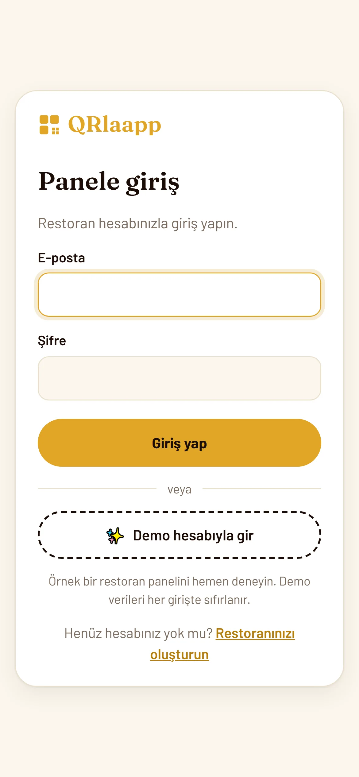 QRlaapp — panel sayfası