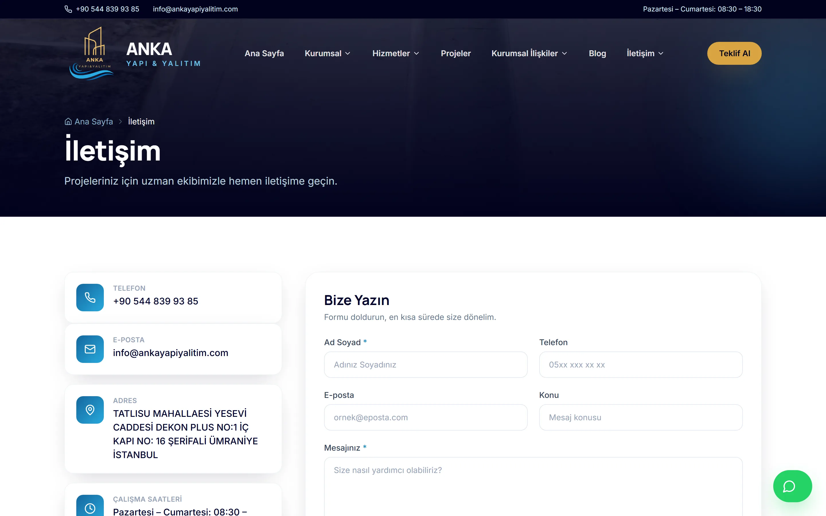 Anka Yapı & Yalıtım — iletisim page