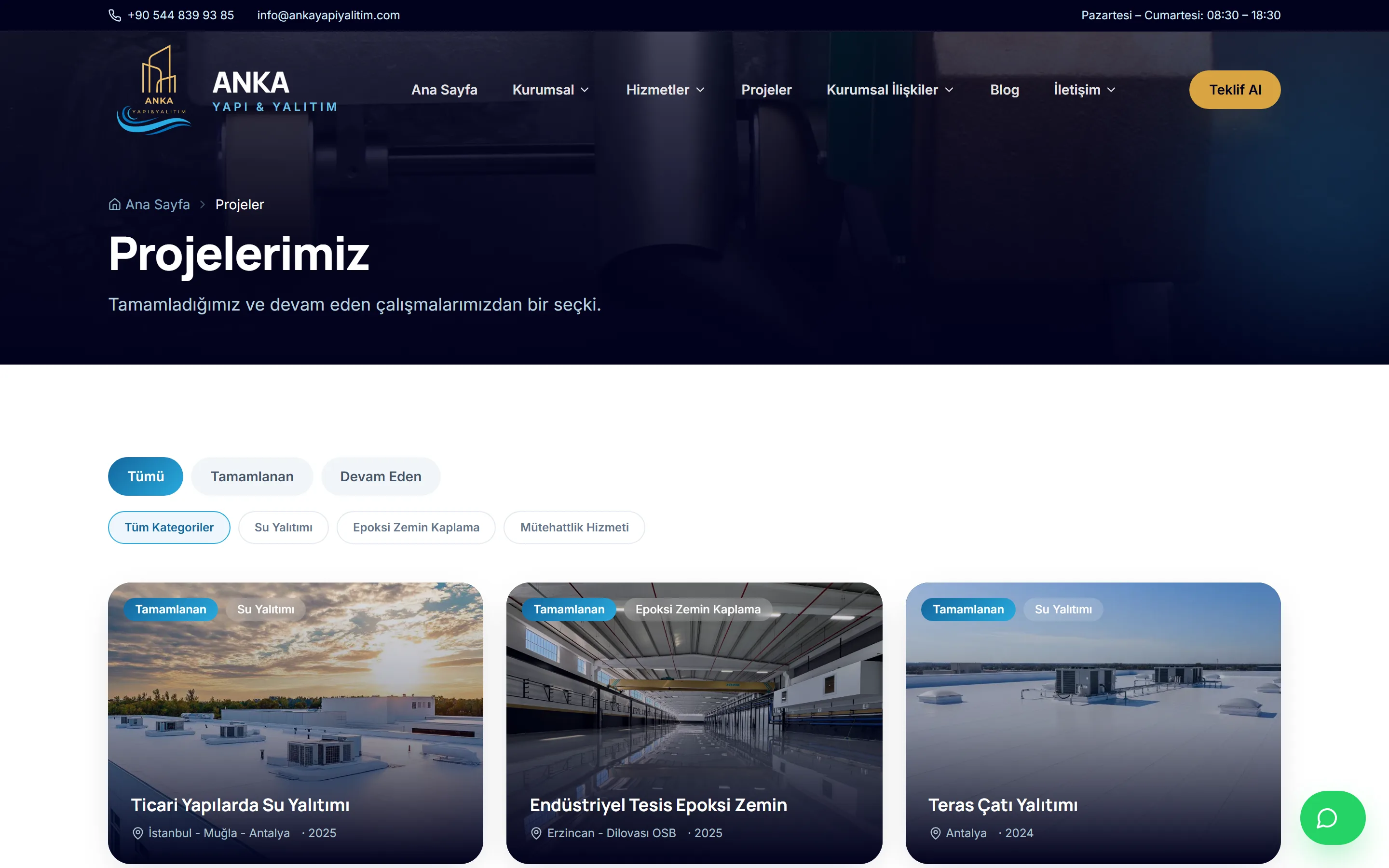 Anka Yapı & Yalıtım — projeler page