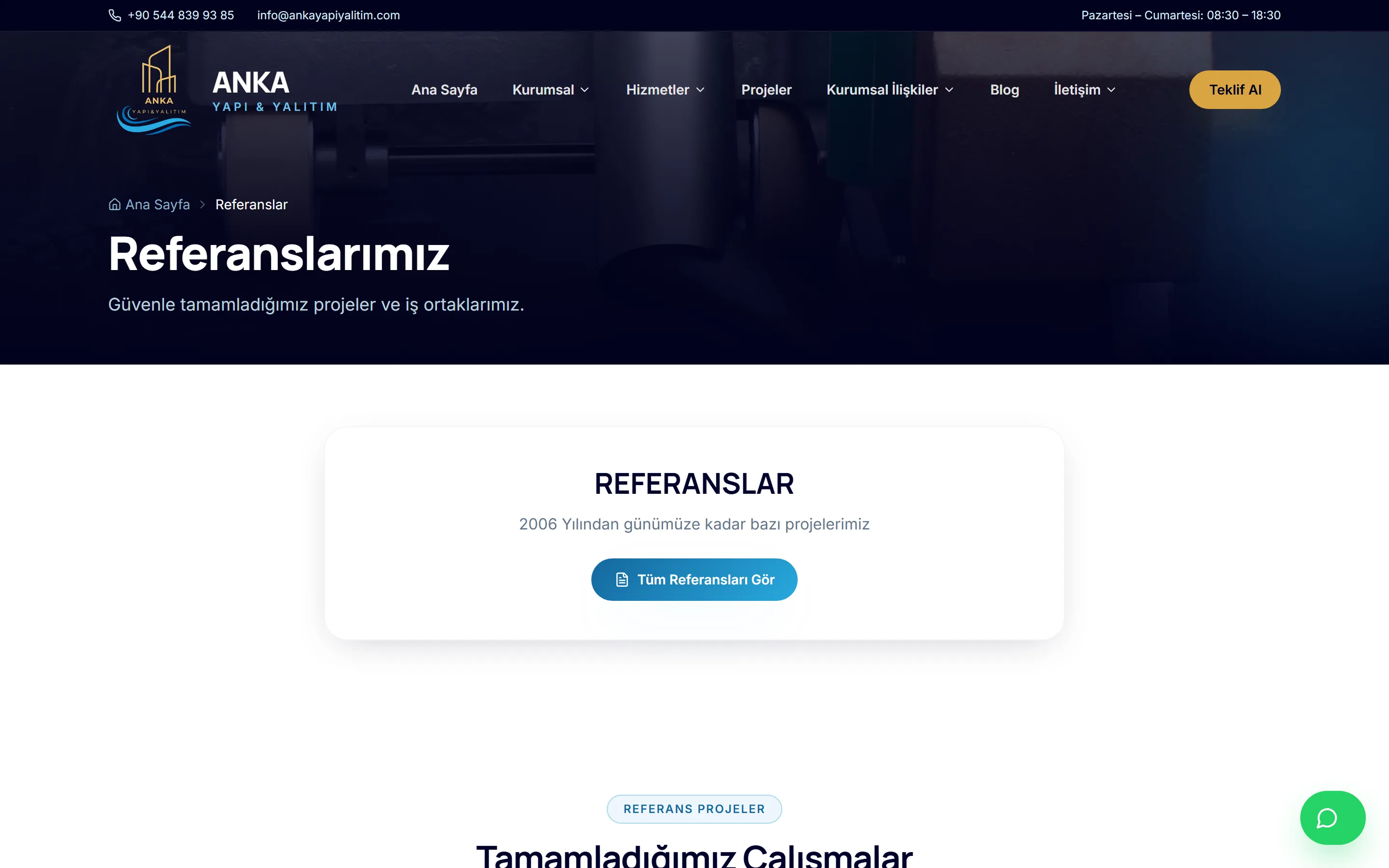 Anka Yapı & Yalıtım — referanslar page