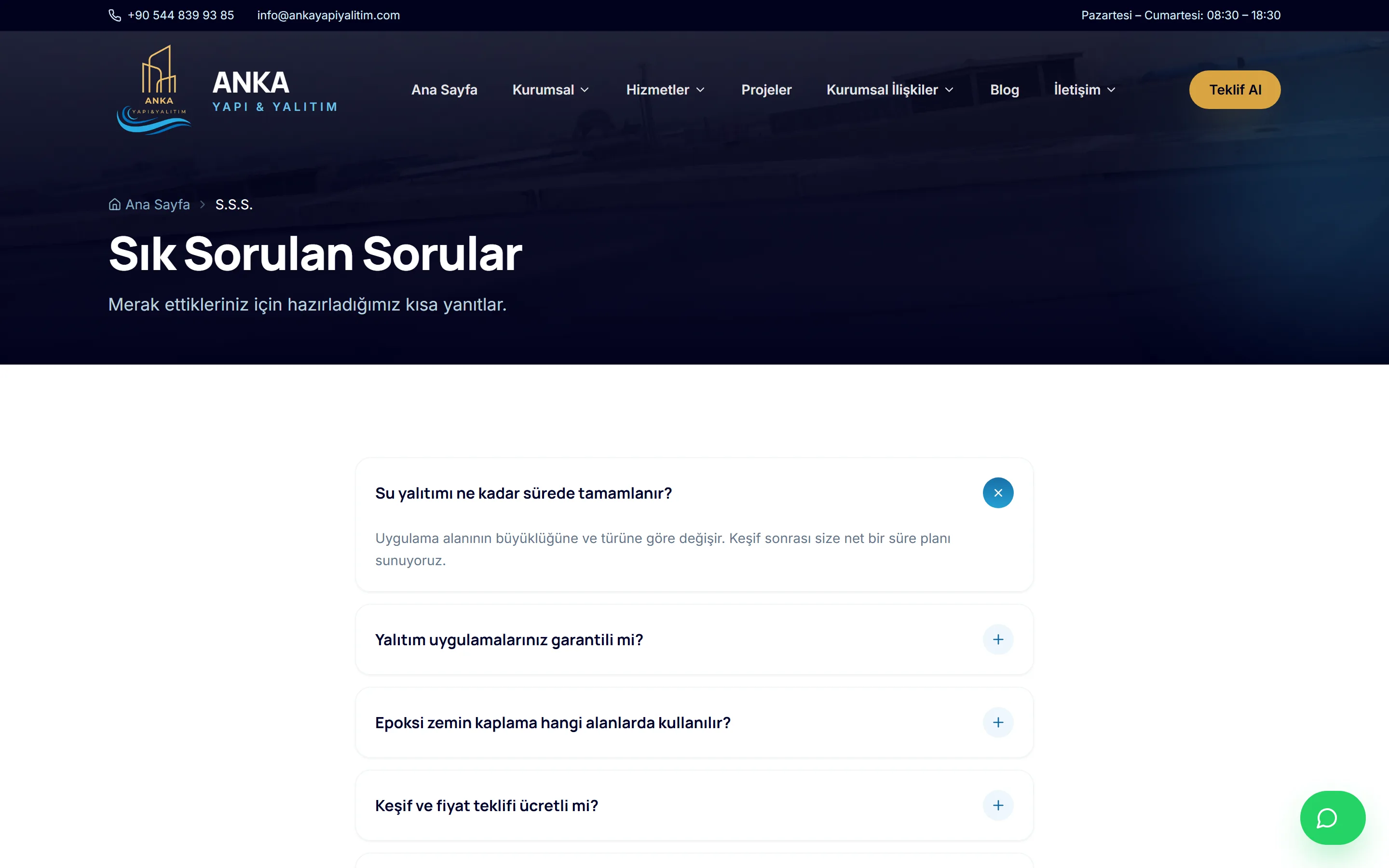 Anka Yapı & Yalıtım — sss page