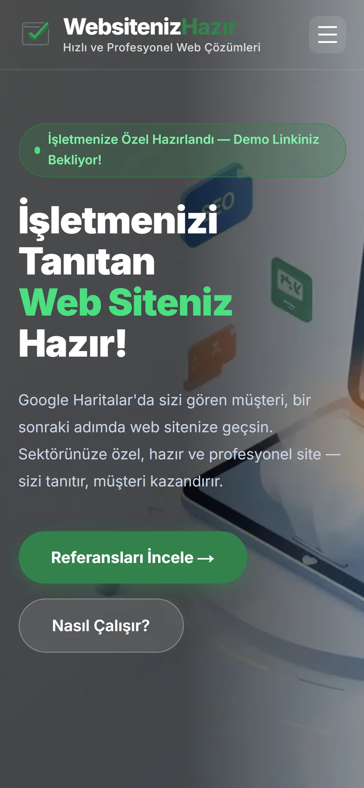 Websiteniz Hazır — mobil görünüm